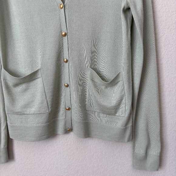 St. John Wool Silk Blend Button Front Pistachio Green Luxurious Cardigan Sweater - Picture 5 of 14